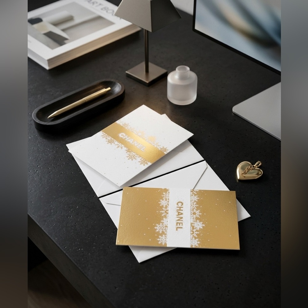 CHANEL Gold and White Blank Greeting Cards -Set of Two with Envelopes - Picture 2 of 3